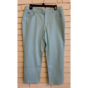 H by Halston  Women's, Knit‎ Denim Ankle Cotton Pants, Aqua Size 12 Petite NWOT